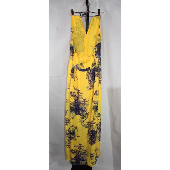 Guess Yellow Japanese Watercolor Tiger Dress Floral Hollywood Sun Halter Medium - Picture 6 of 16